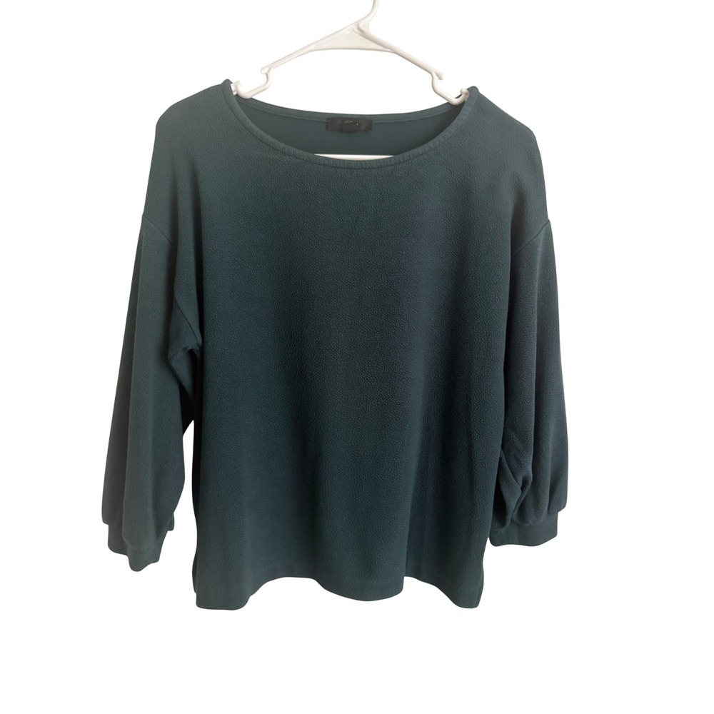 J.Crew Womens XS Teal Green Textured Fleece Balloon Sleeve Crewneck Top